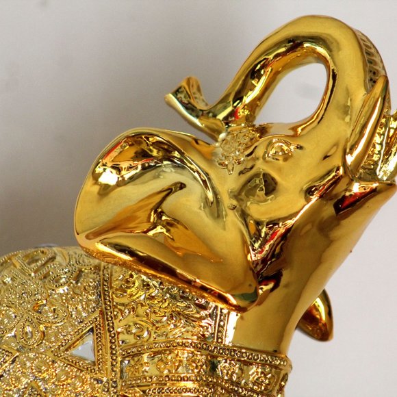 Dalax- 10” (H) Gold Color Elegant Elephant Statue with Trunk Facing Upwards Luck - Picture 8 of 8